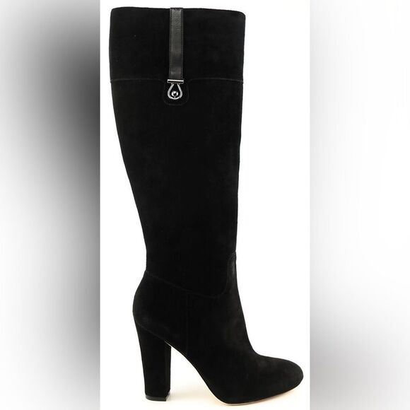 JOAN&DAVID STERLA Black Suede Designer Knee High Heel Boots 9 - Picture 1 of 15